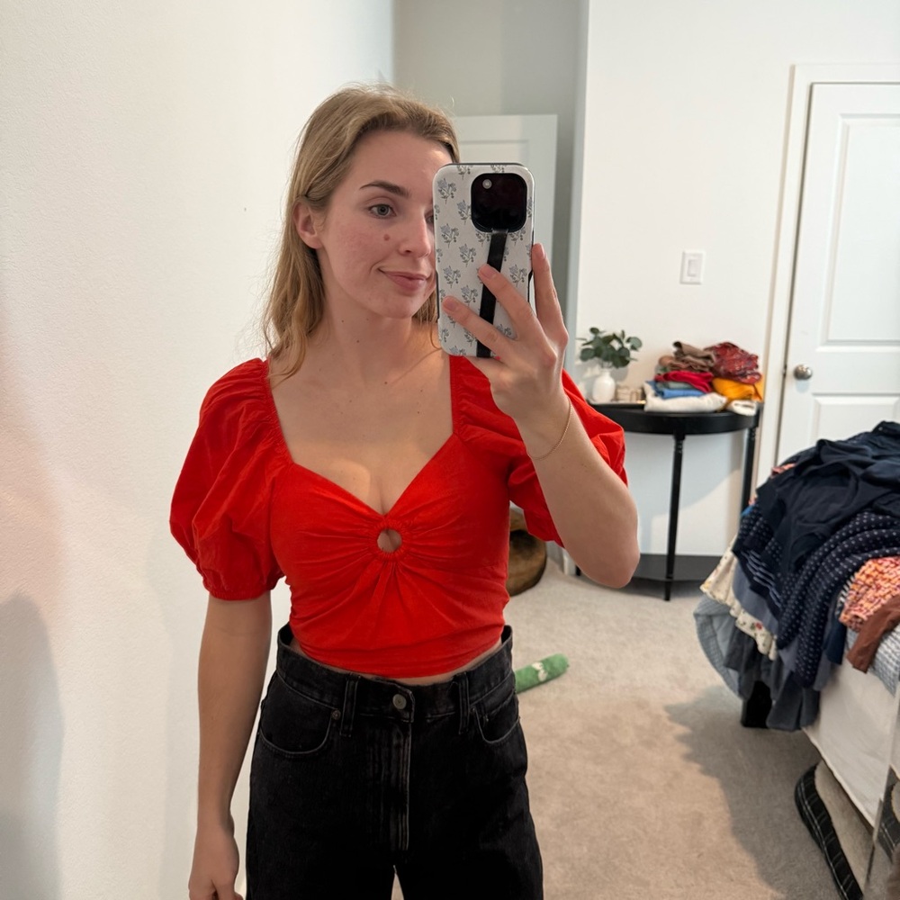 Red Puff Sleeve Top XS